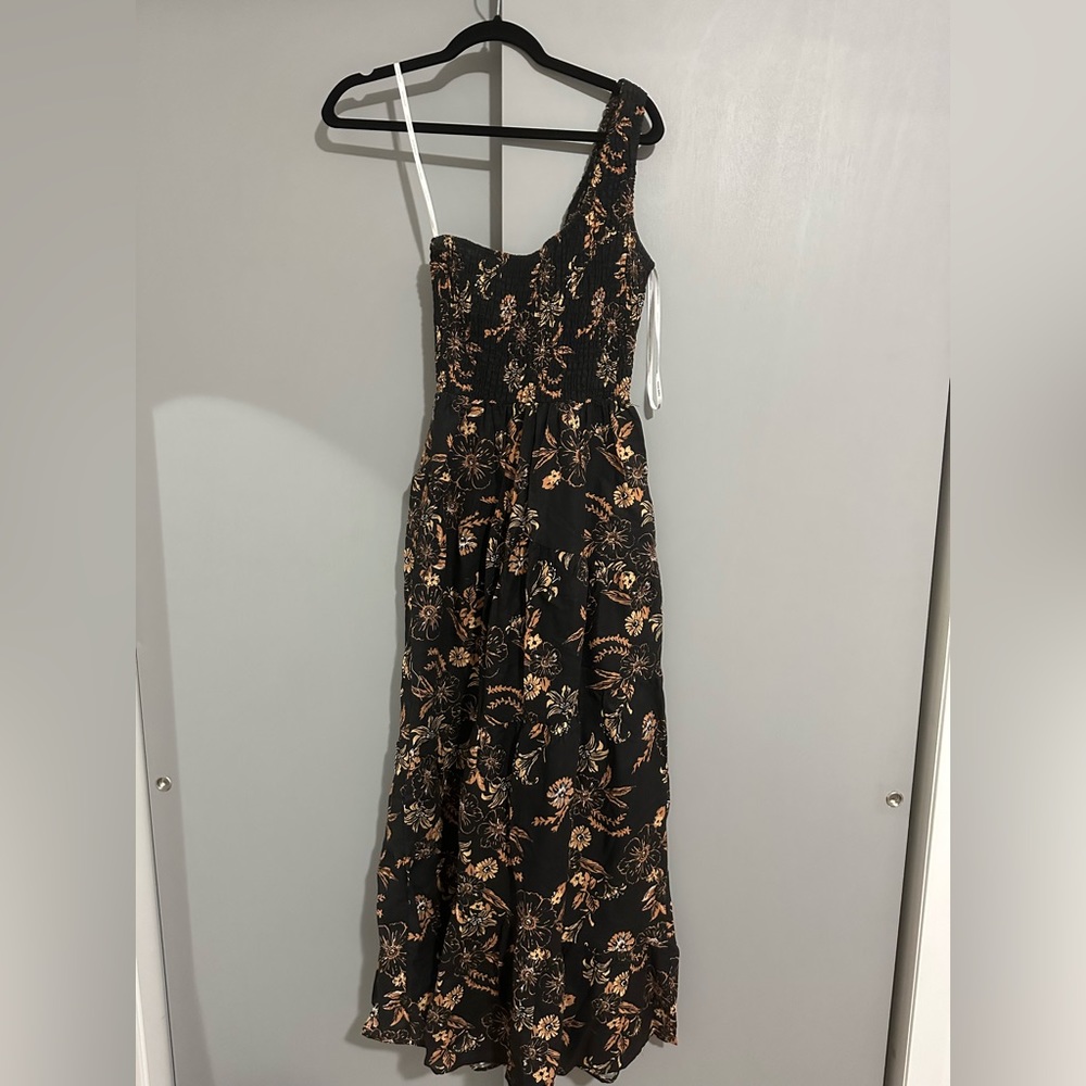Charlie Holiday Black Floral One Shoulder Dress